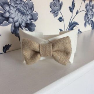 Bella and Barns Dog Wedding Collar with Herringbone Wool Bow Tie